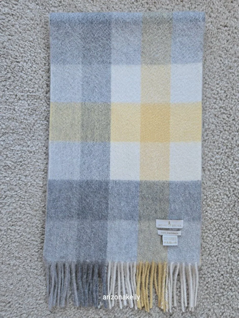 NWOT Cashmere Scarf Plaid Yellow Grey & Creme House of Bruar